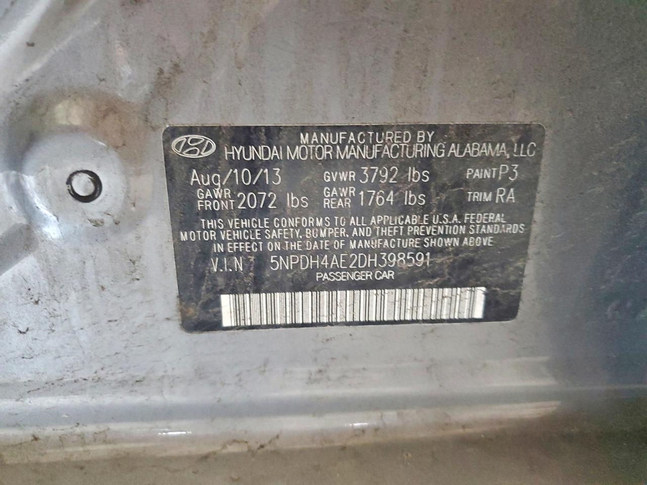 2013 Hyundai Elantra Gls Угольный vin: 5NPDH4AE2DH398591