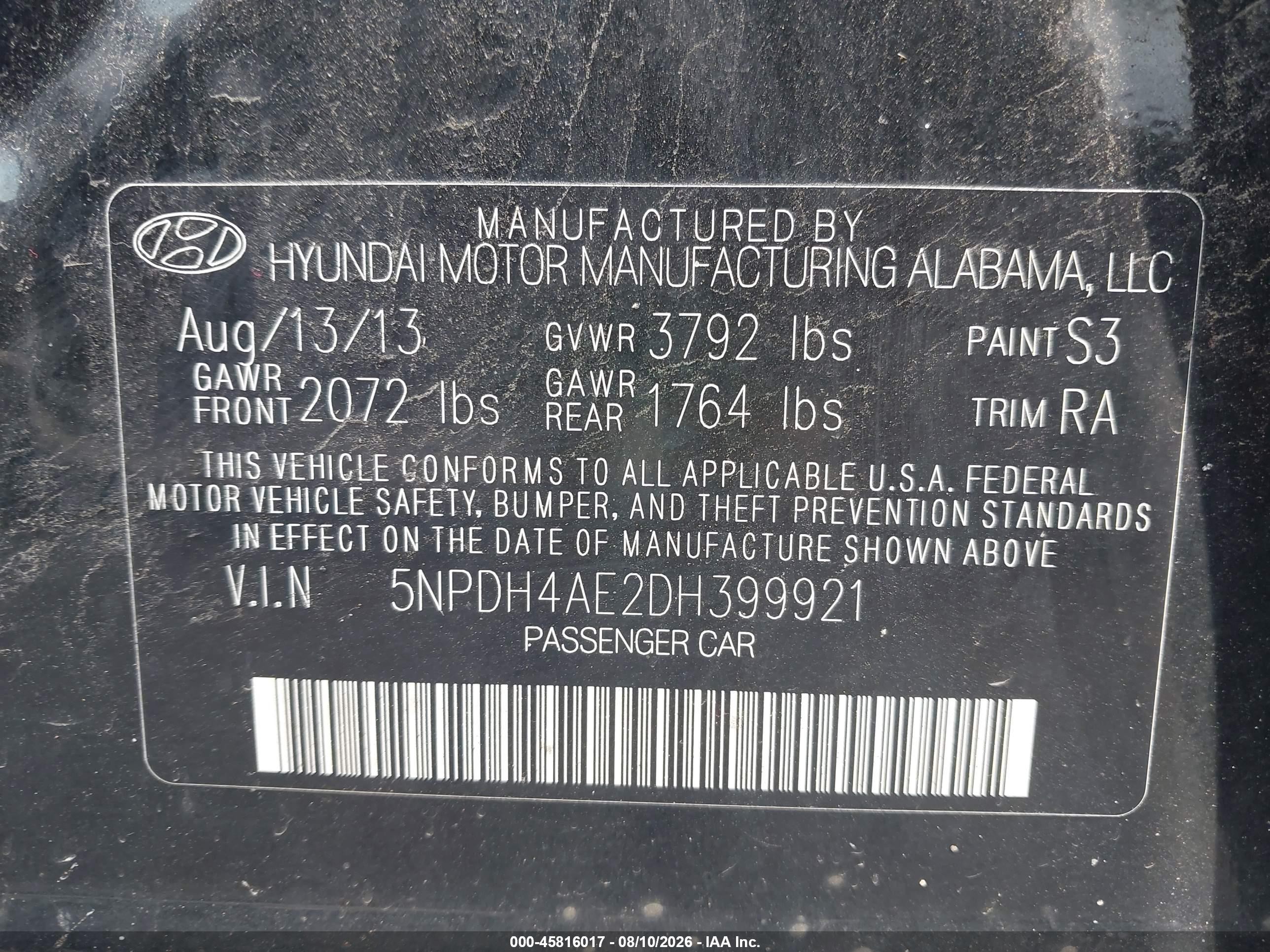 2013 Hyundai Elantra Limited Black vin: 5NPDH4AE2DH399921