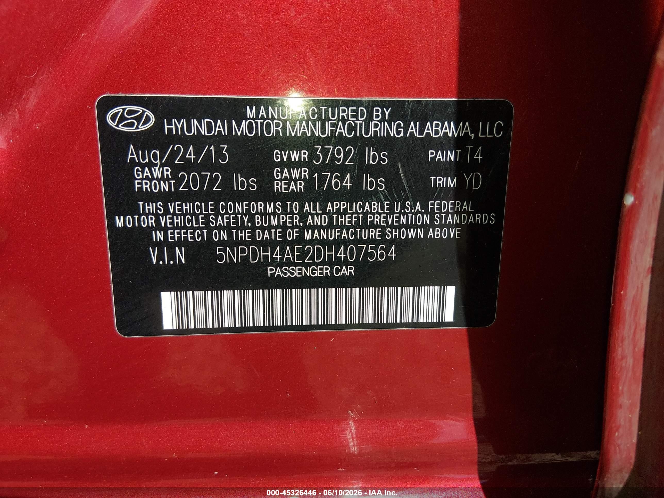 2013 Hyundai Elantra Gls Red vin: 5NPDH4AE2DH407564
