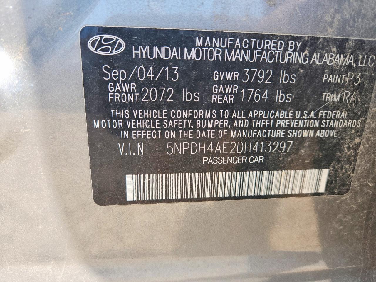 2013 Hyundai Elantra Gls Silver vin: 5NPDH4AE2DH413297