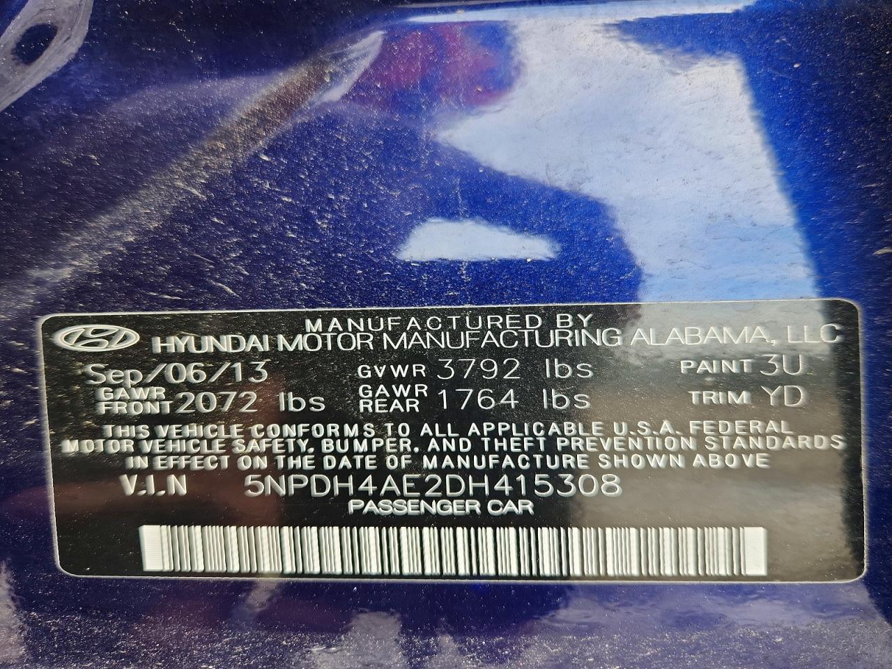 2013 Hyundai Elantra Gls Blue vin: 5NPDH4AE2DH415308