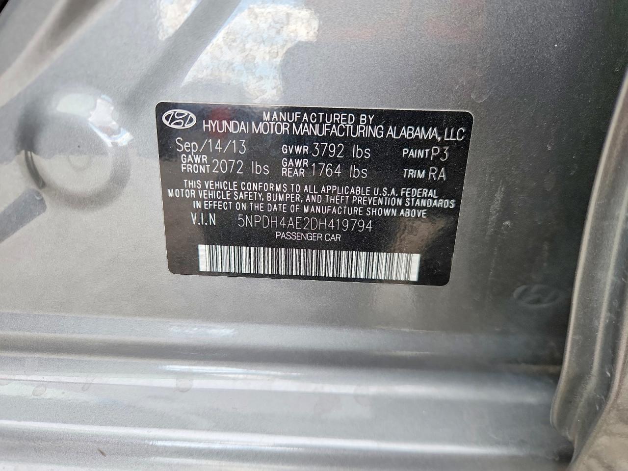 2013 Hyundai Elantra Gls Gray vin: 5NPDH4AE2DH419794