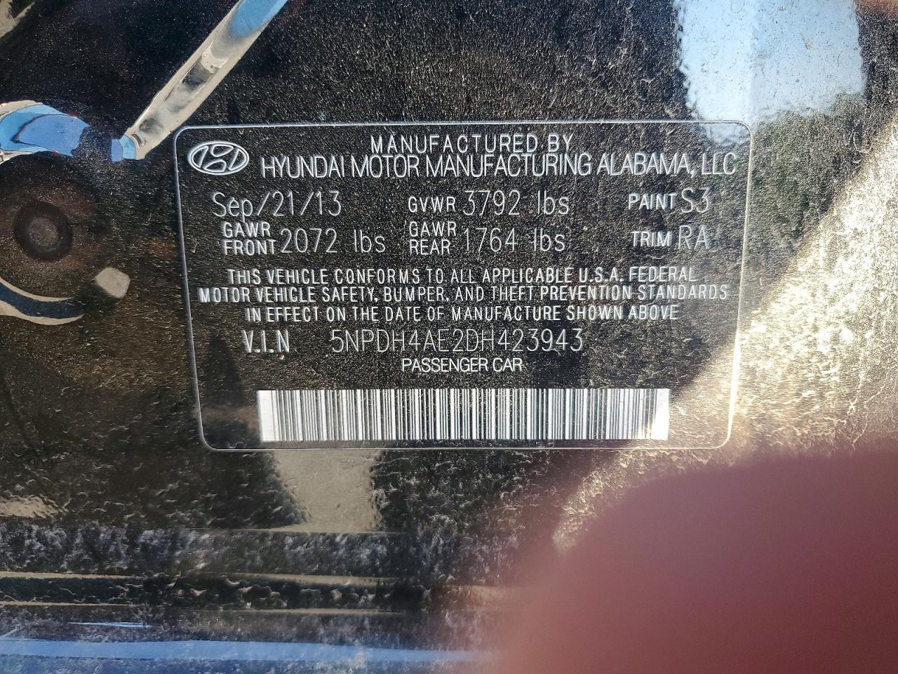 2013 Hyundai Elantra Gls Black vin: 5NPDH4AE2DH423943