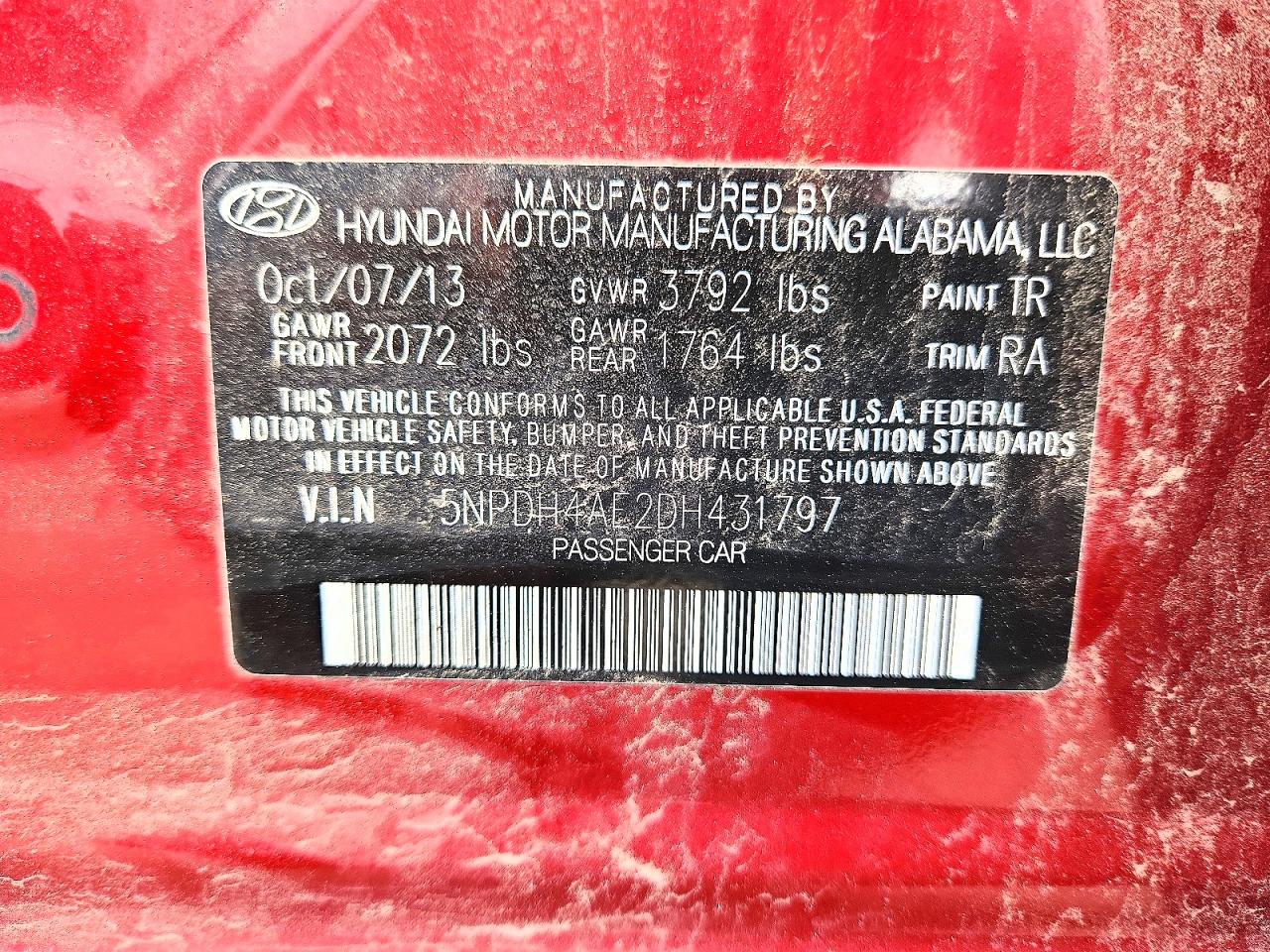 2013 Hyundai Elantra Gls Red vin: 5NPDH4AE2DH431797