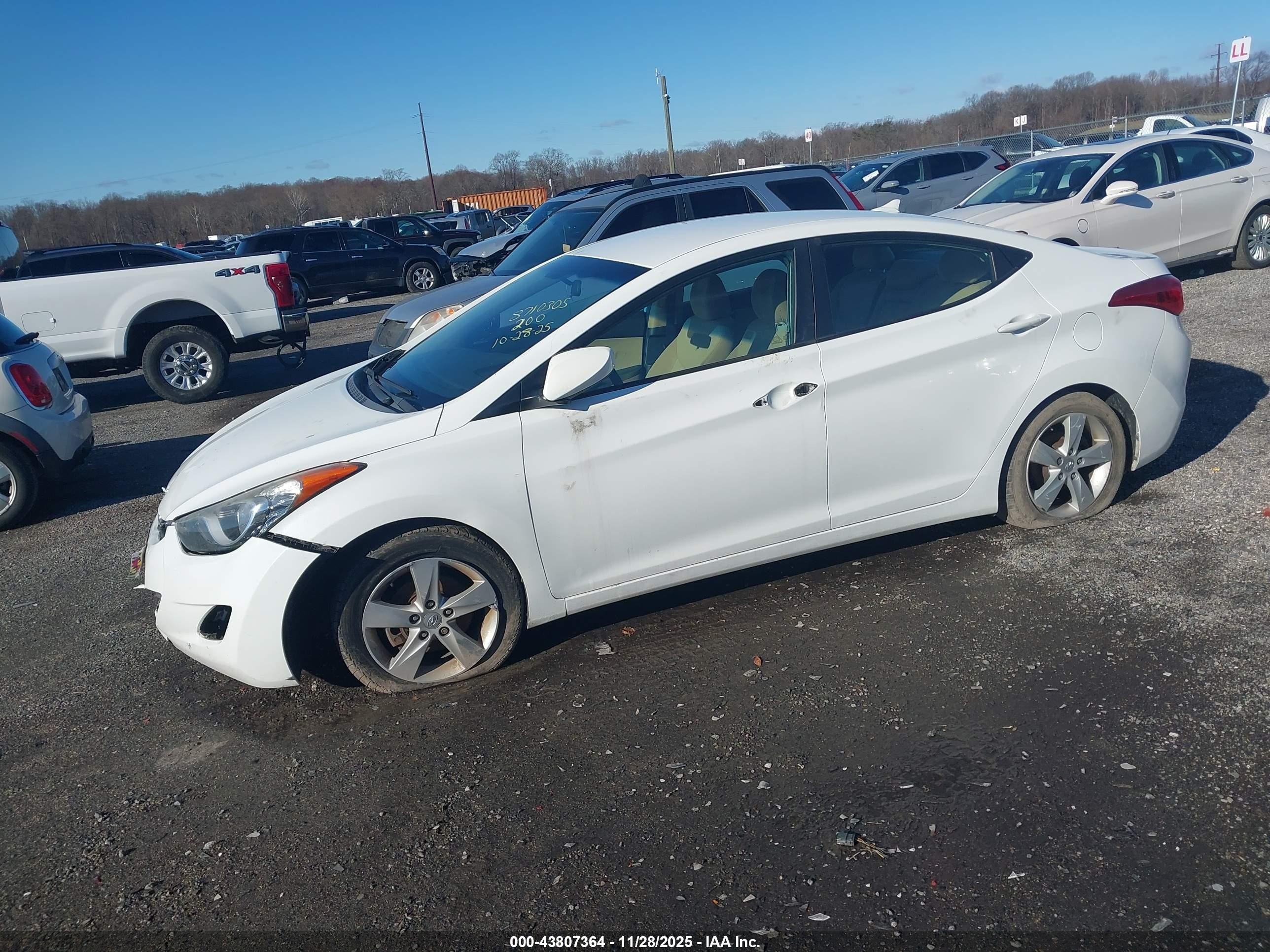 2013 Hyundai Elantra Gls White vin: 5NPDH4AE2DH448292