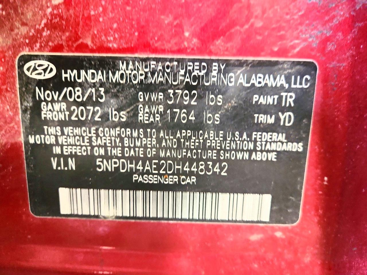 2013 Hyundai Elantra Gls Red vin: 5NPDH4AE2DH448342