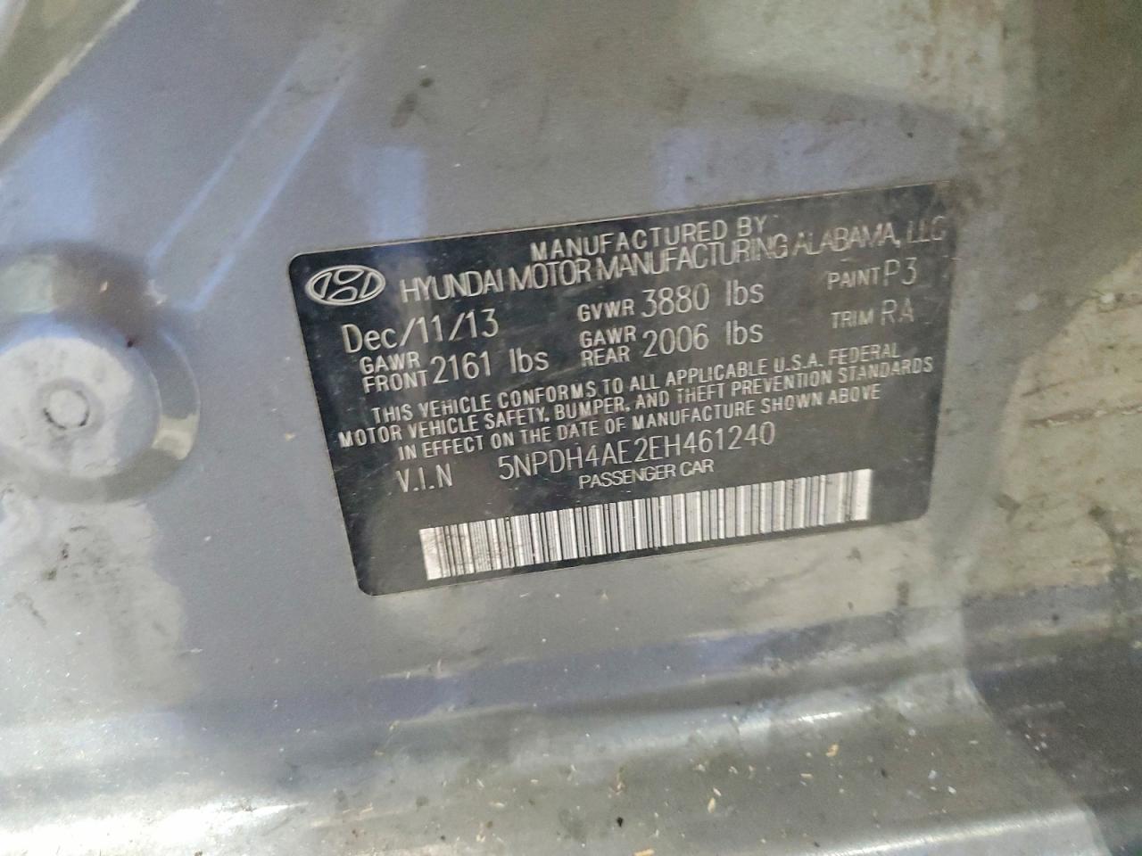 2014 Hyundai Elantra Se Gray vin: 5NPDH4AE2EH461240