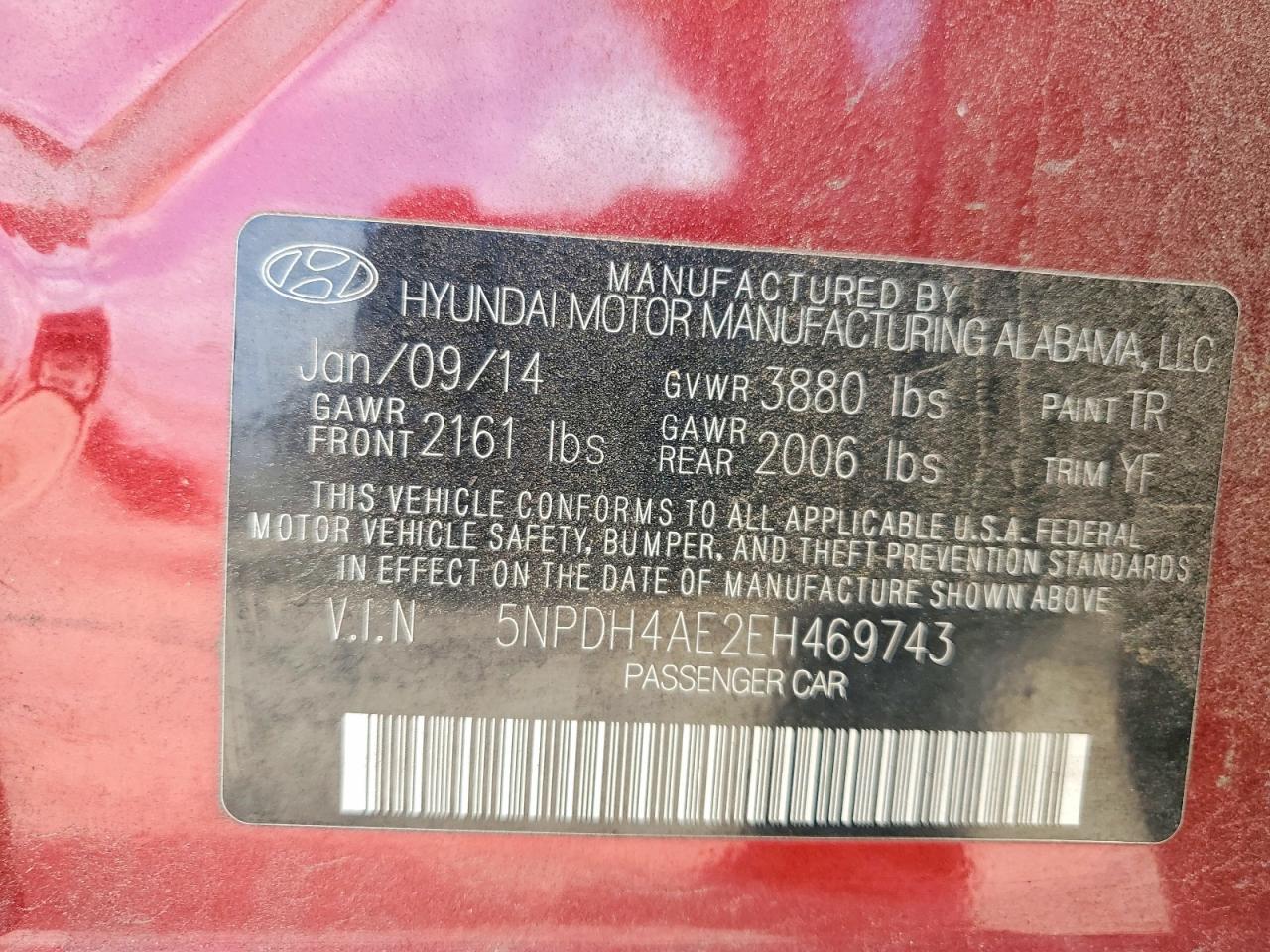 2014 Hyundai Elantra Se Burgundy vin: 5NPDH4AE2EH469743