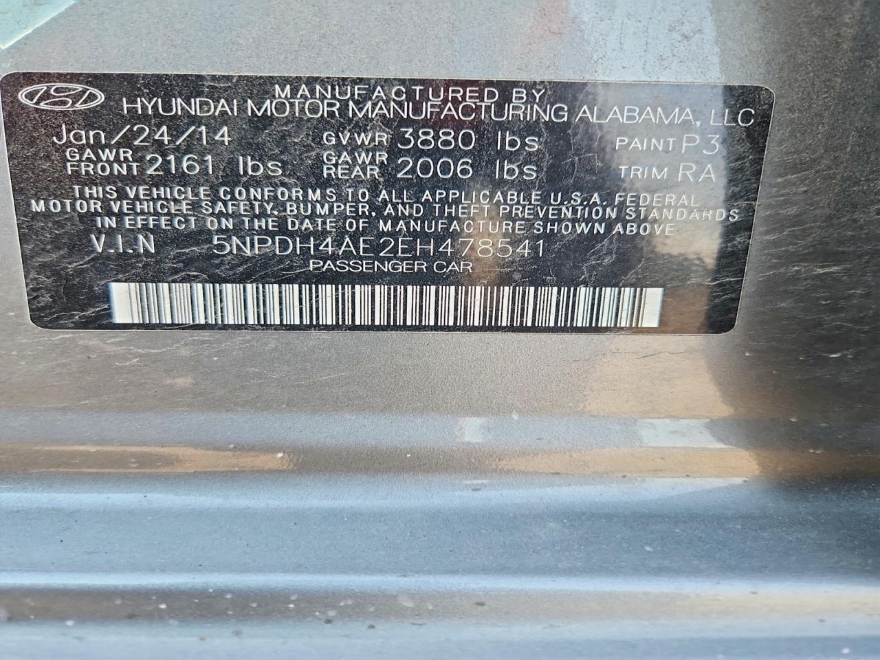 2014 Hyundai Elantra Se Gray vin: 5NPDH4AE2EH478541