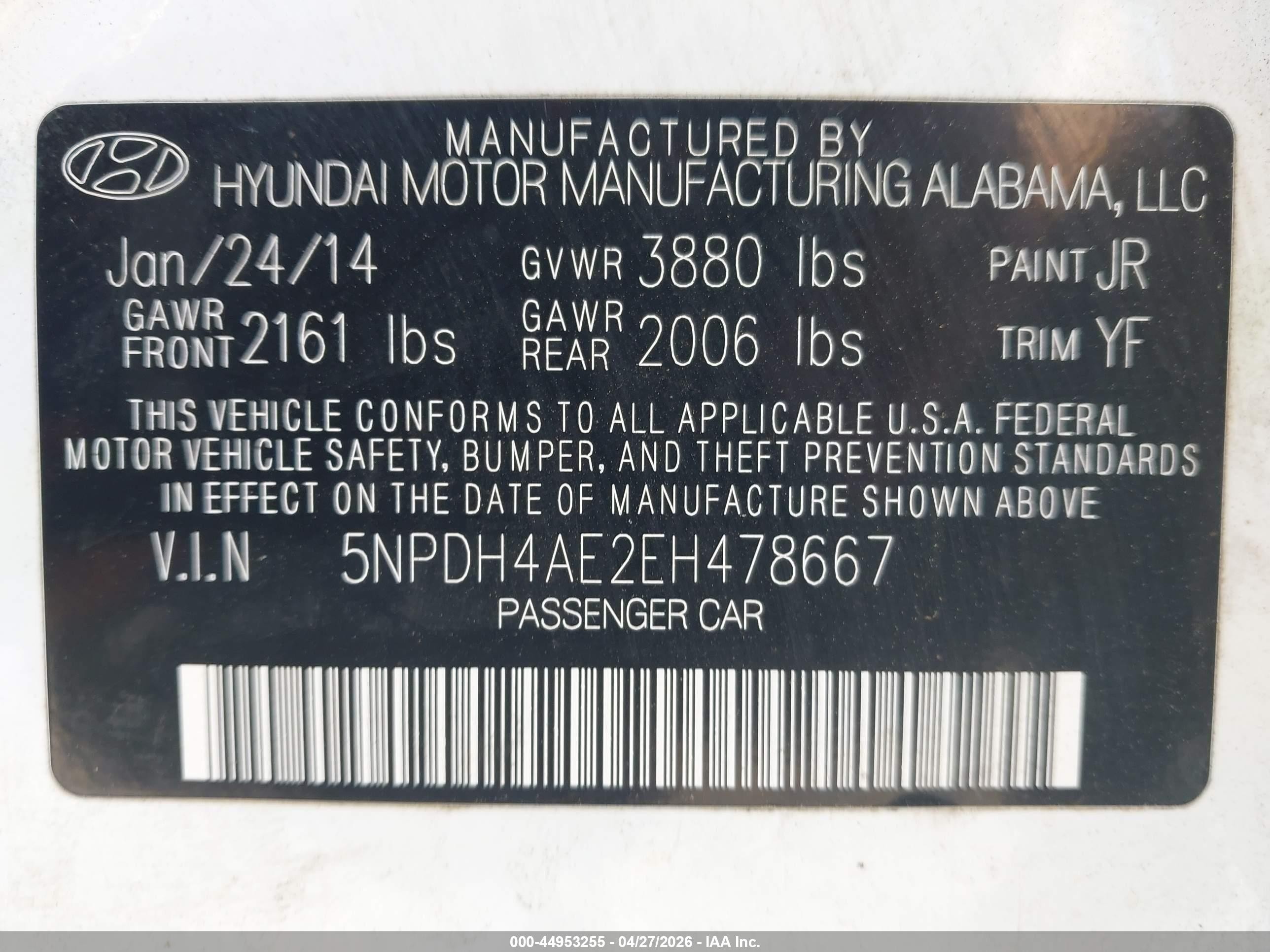 2014 Hyundai Elantra Se White vin: 5NPDH4AE2EH478667