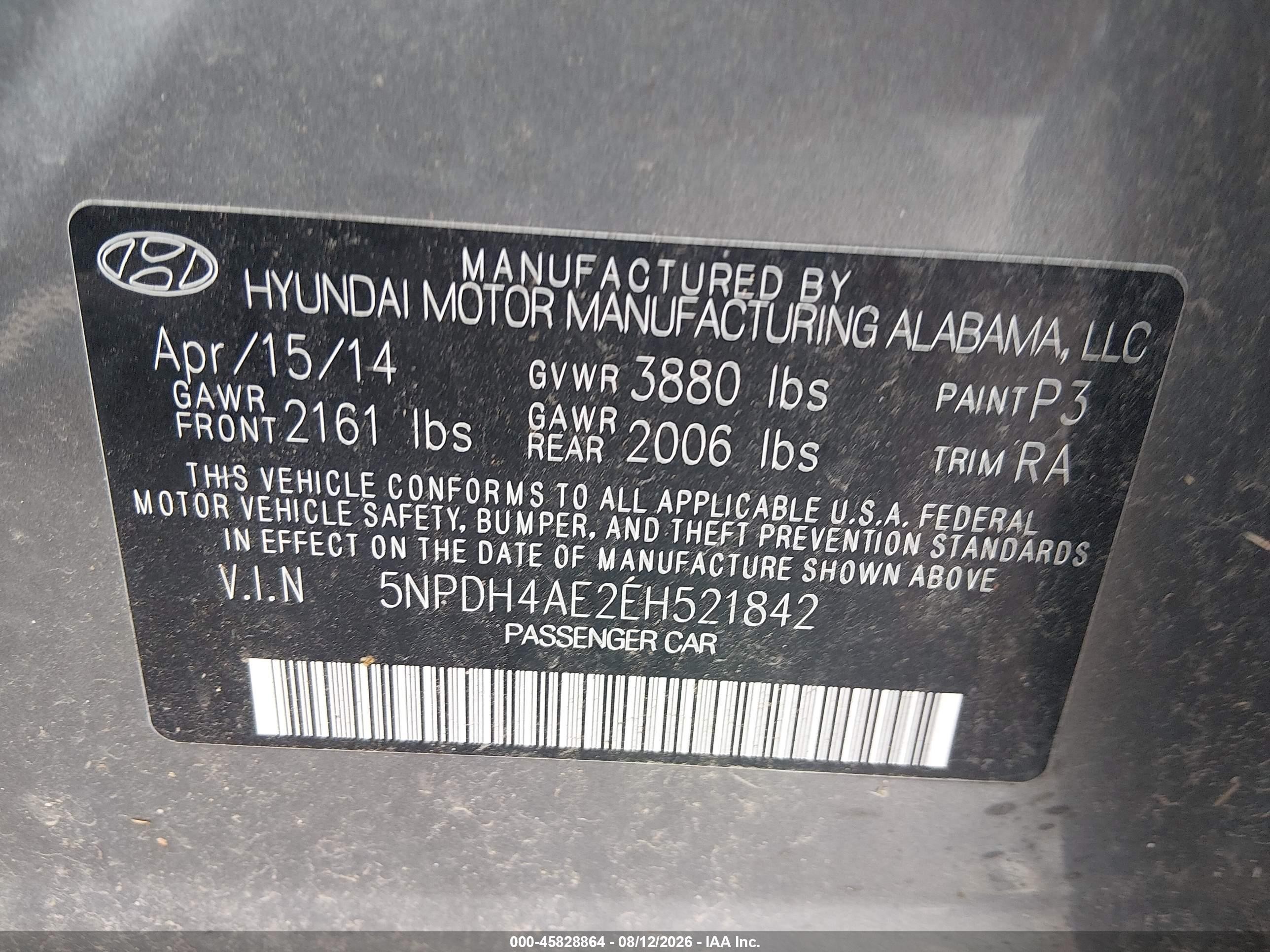 2014 Hyundai Elantra Se Gray vin: 5NPDH4AE2EH521842