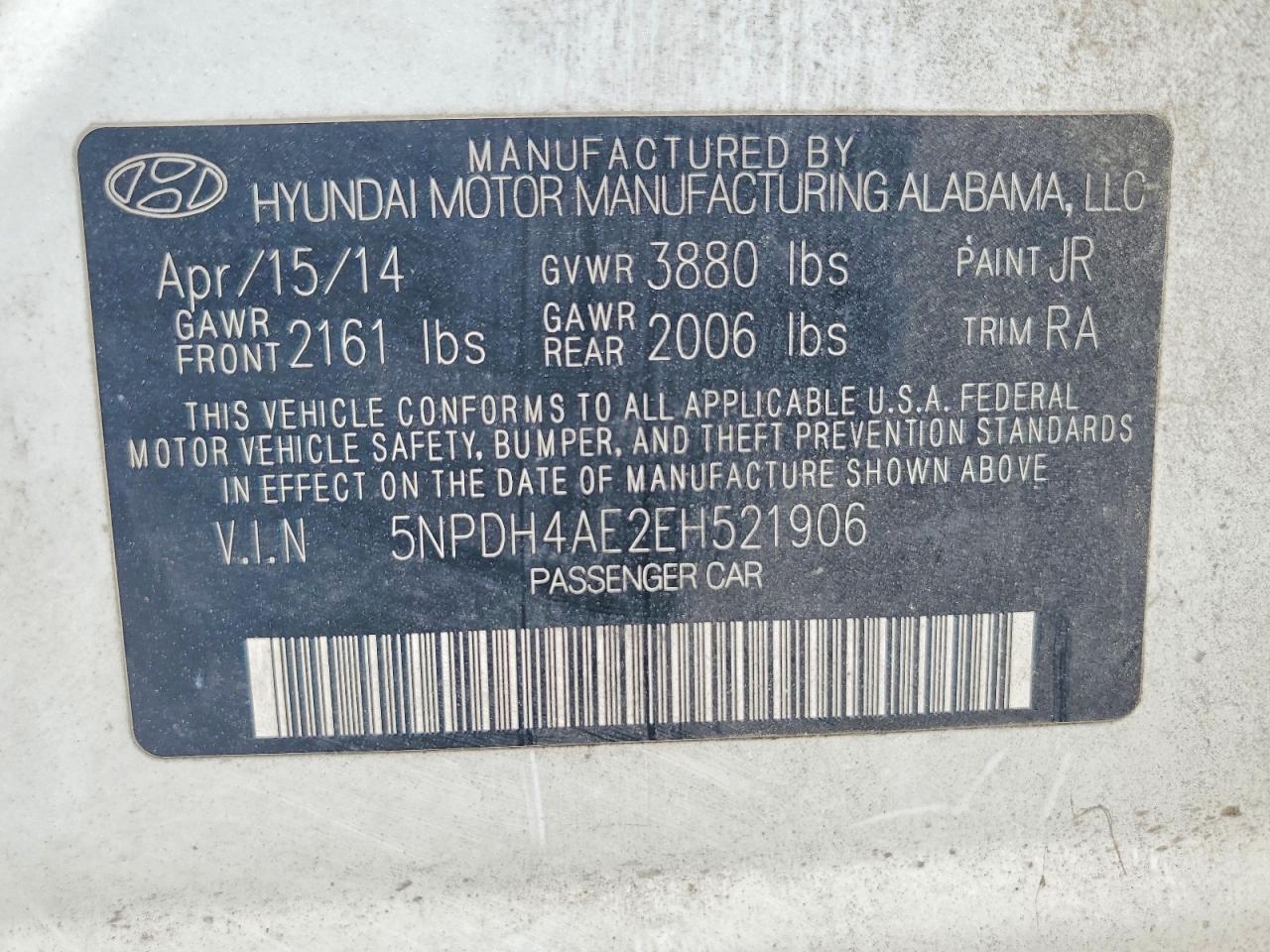 2014 Hyundai Elantra Se White vin: 5NPDH4AE2EH521906