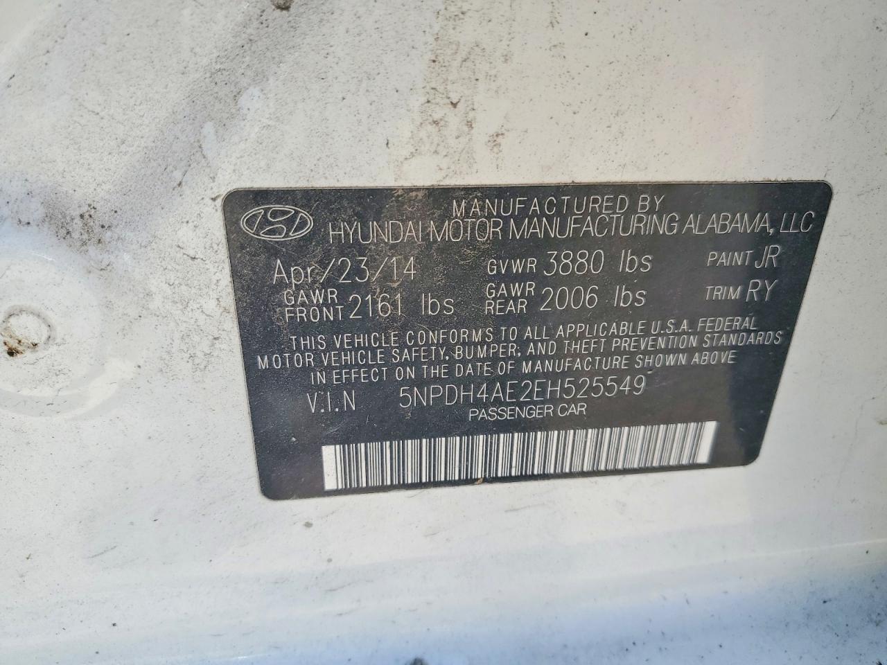 2014 Hyundai Elantra Limited White vin: 5NPDH4AE2EH525549