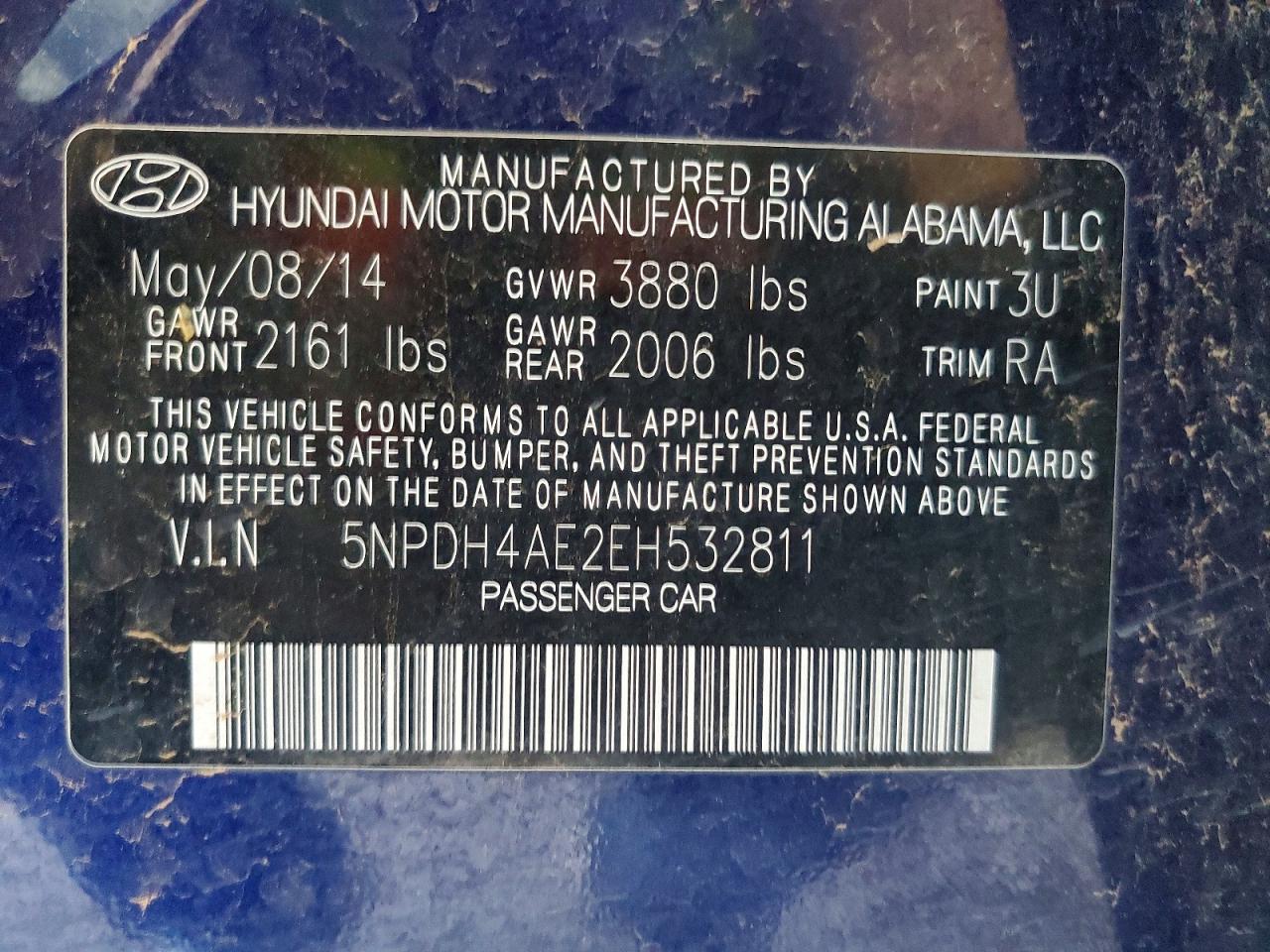 2014 Hyundai Elantra Se Blue vin: 5NPDH4AE2EH532811
