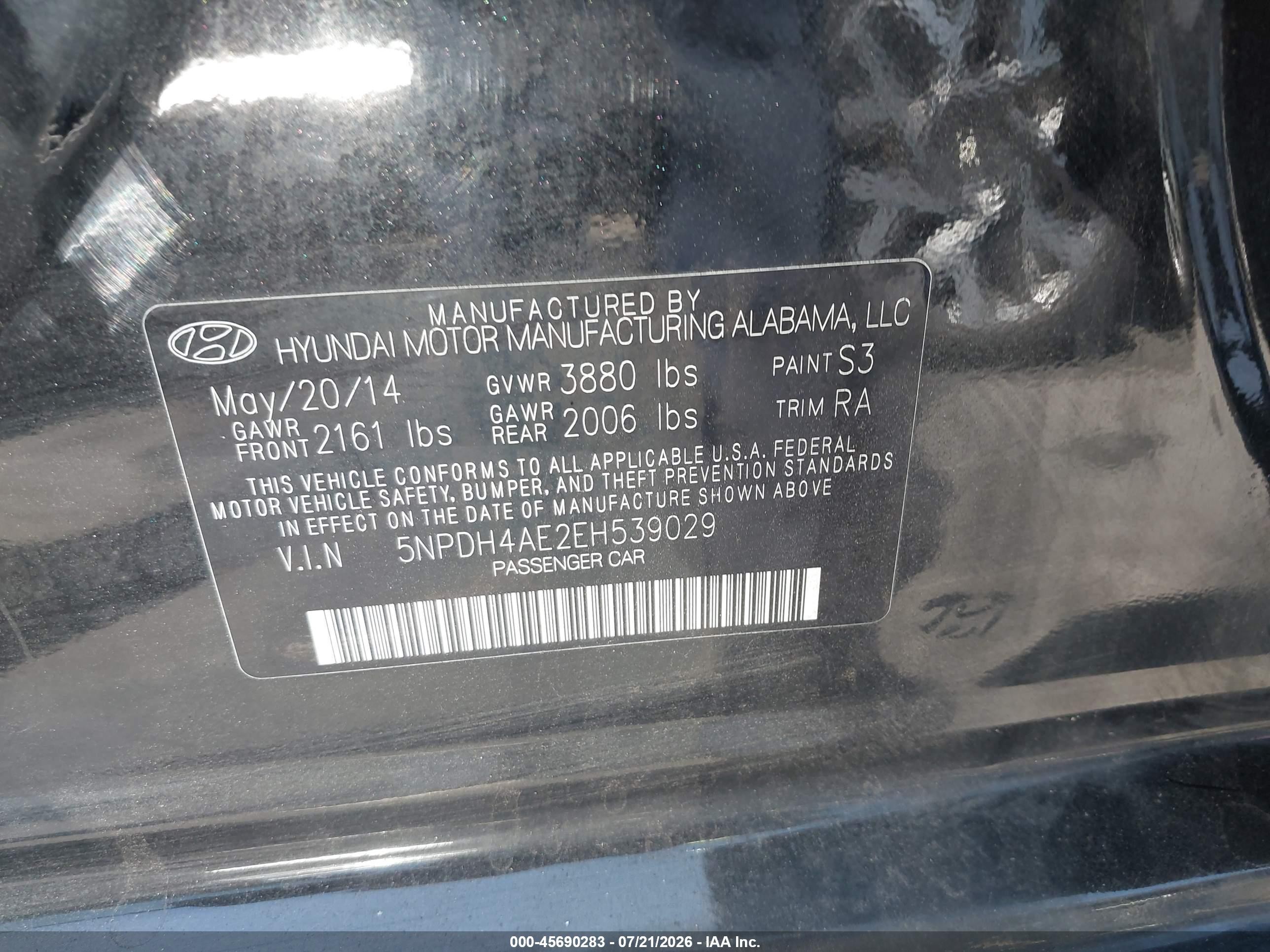 2014 Hyundai Elantra Se Black vin: 5NPDH4AE2EH539029