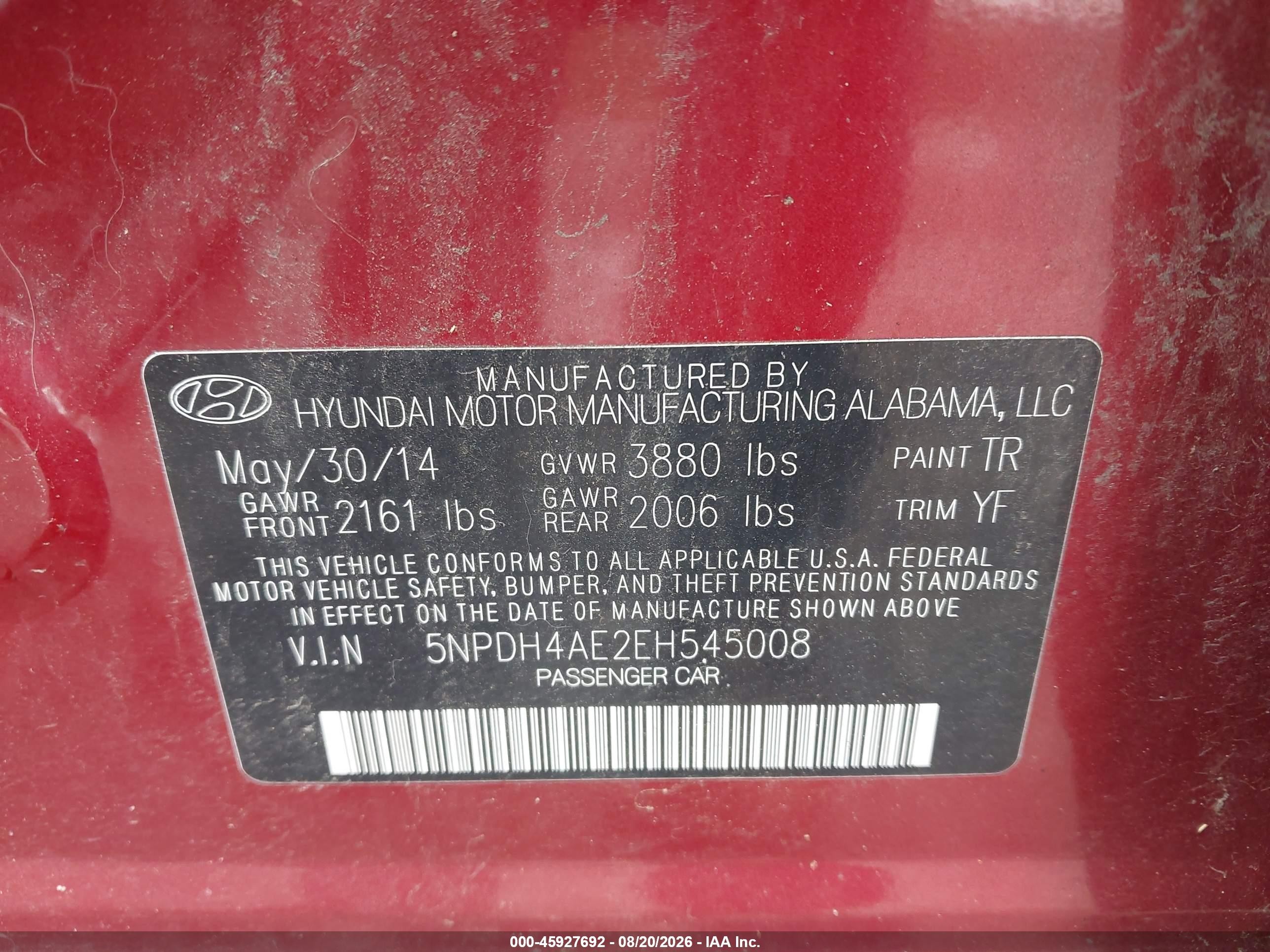 2014 Hyundai Elantra Se Red vin: 5NPDH4AE2EH545008
