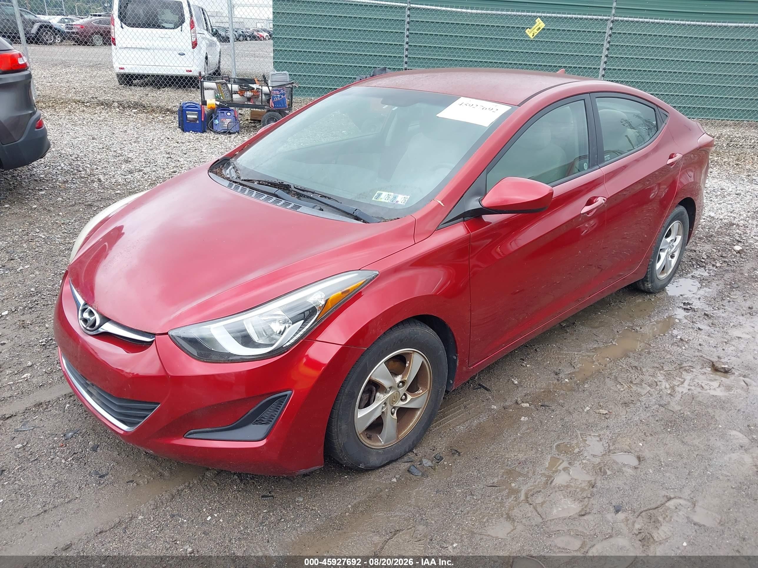 2014 Hyundai Elantra Se Red vin: 5NPDH4AE2EH545008