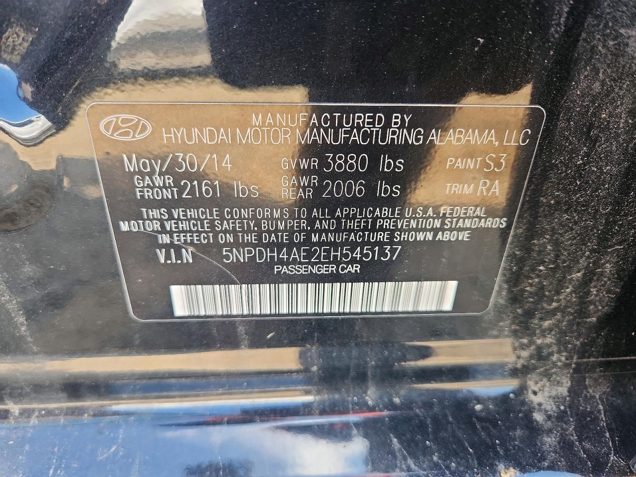 2014 Hyundai Elantra Se Black vin: 5NPDH4AE2EH545137