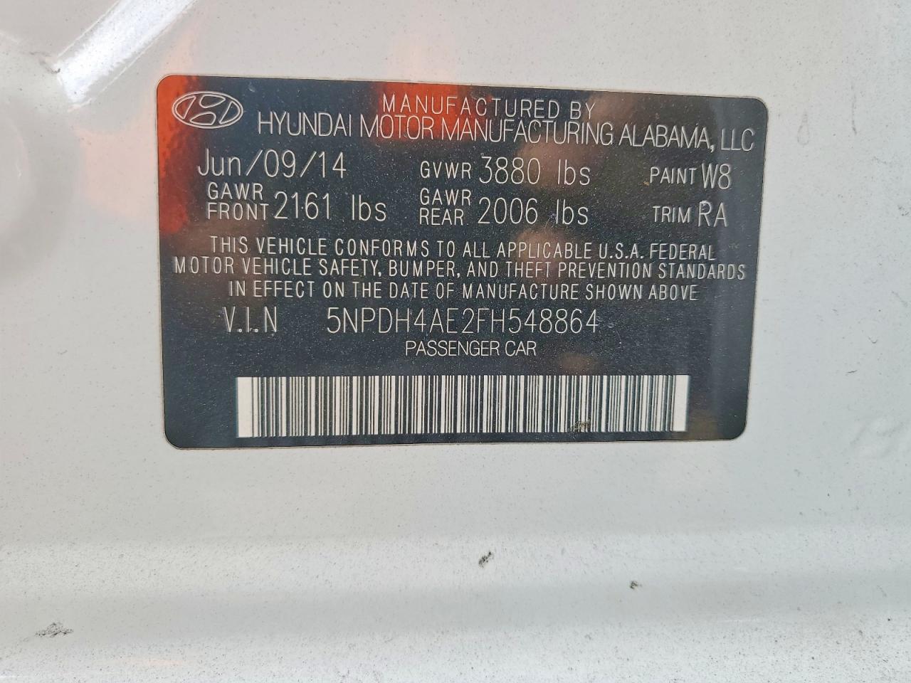 2015 Hyundai Elantra Se White vin: 5NPDH4AE2FH548864