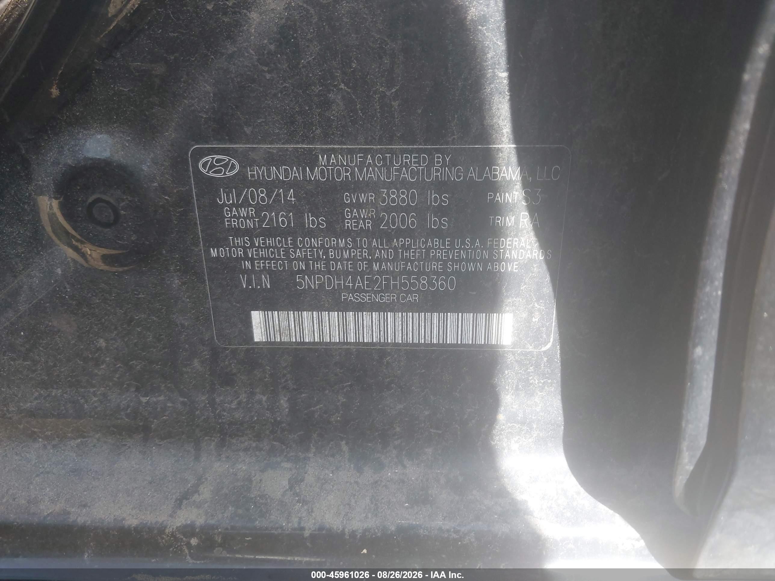 2015 Hyundai Elantra Se Black vin: 5NPDH4AE2FH558360