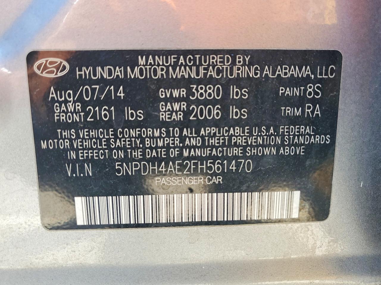 2015 Hyundai Elantra Se Silver vin: 5NPDH4AE2FH561470