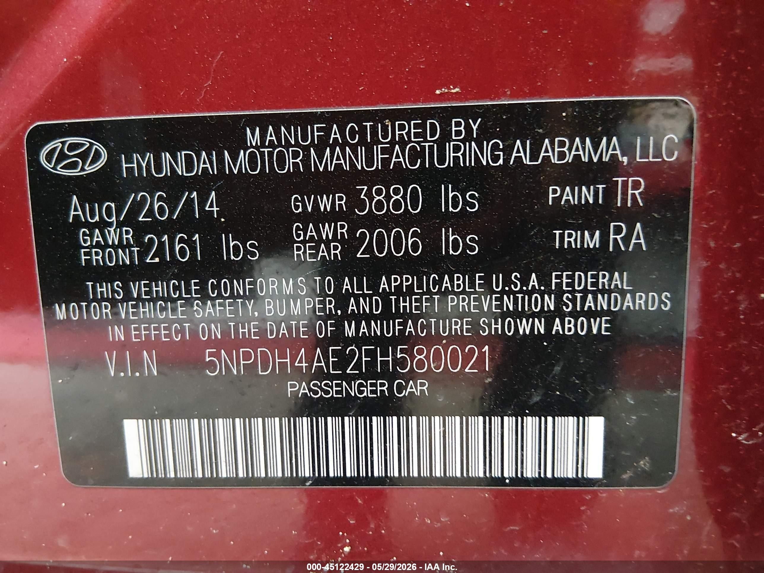 2015 Hyundai Elantra Se Red vin: 5NPDH4AE2FH580021