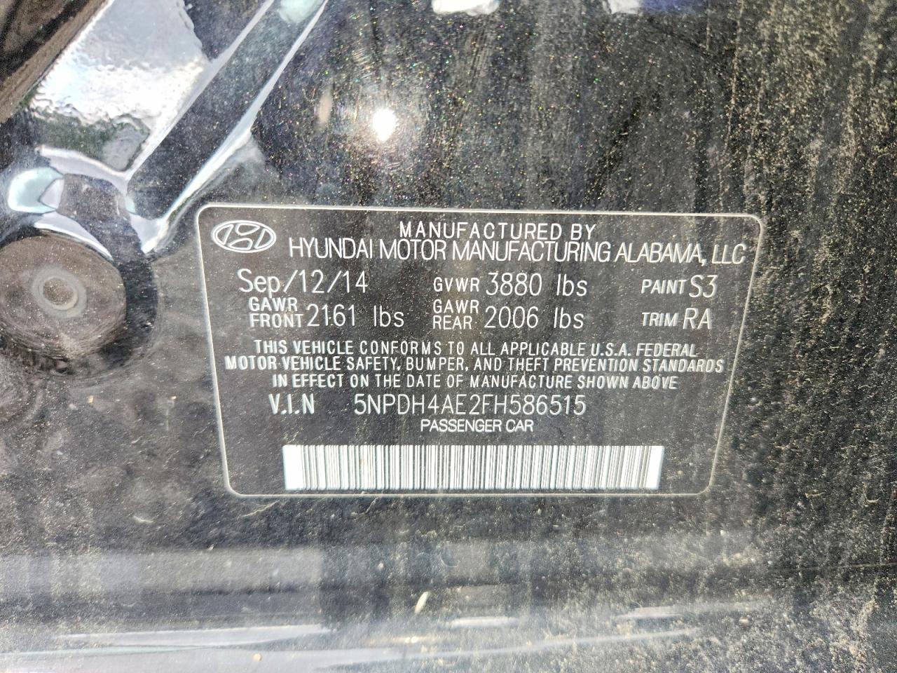 2015 Hyundai Elantra Se Black vin: 5NPDH4AE2FH586515