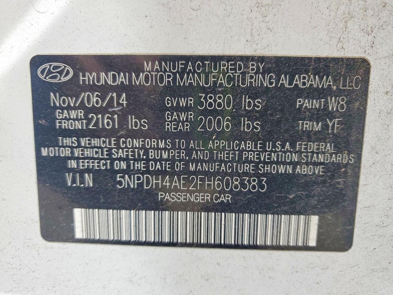 2015 Hyundai Elantra Se White vin: 5NPDH4AE2FH608383