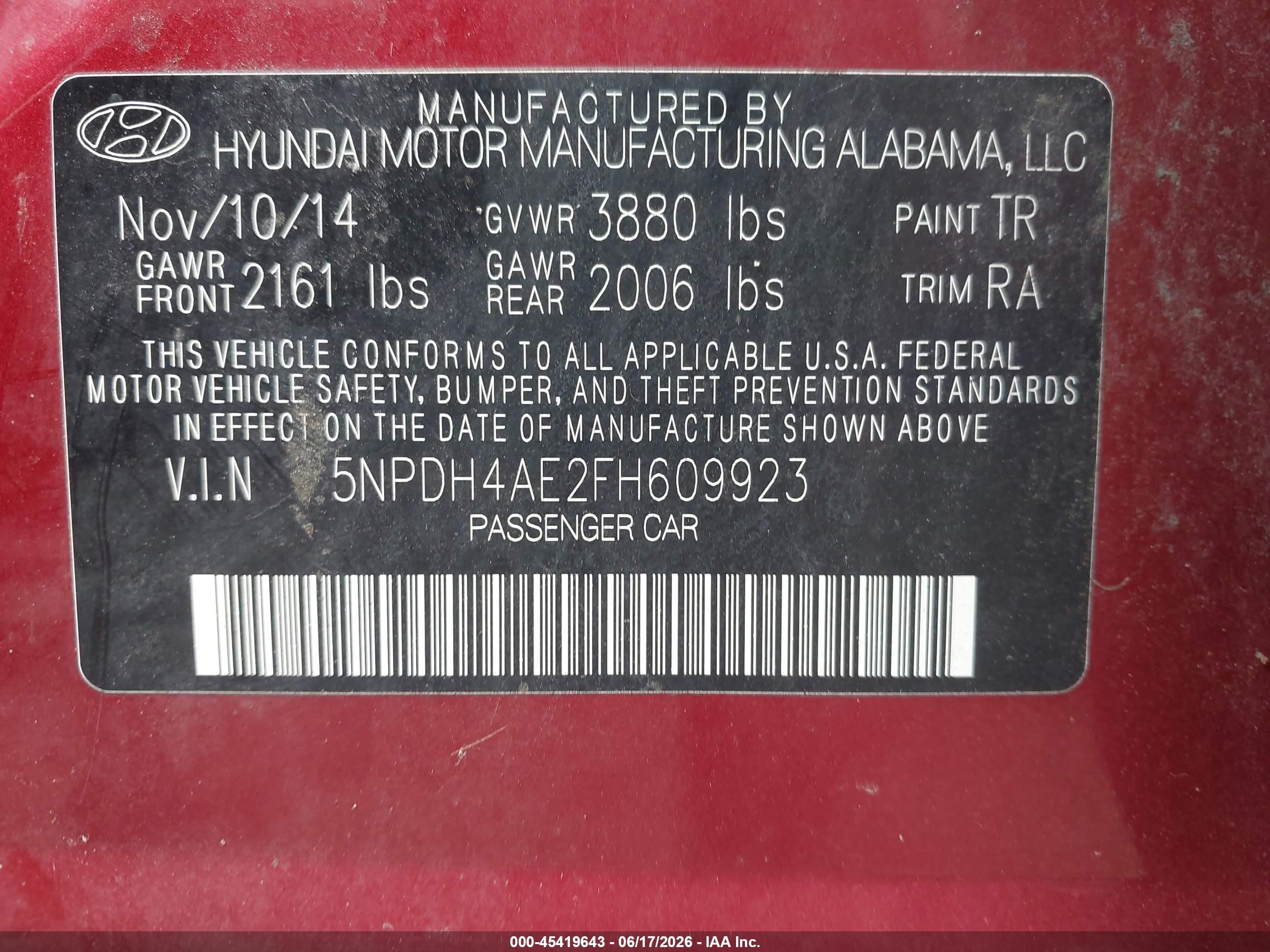 2015 Hyundai Elantra Se Red vin: 5NPDH4AE2FH609923