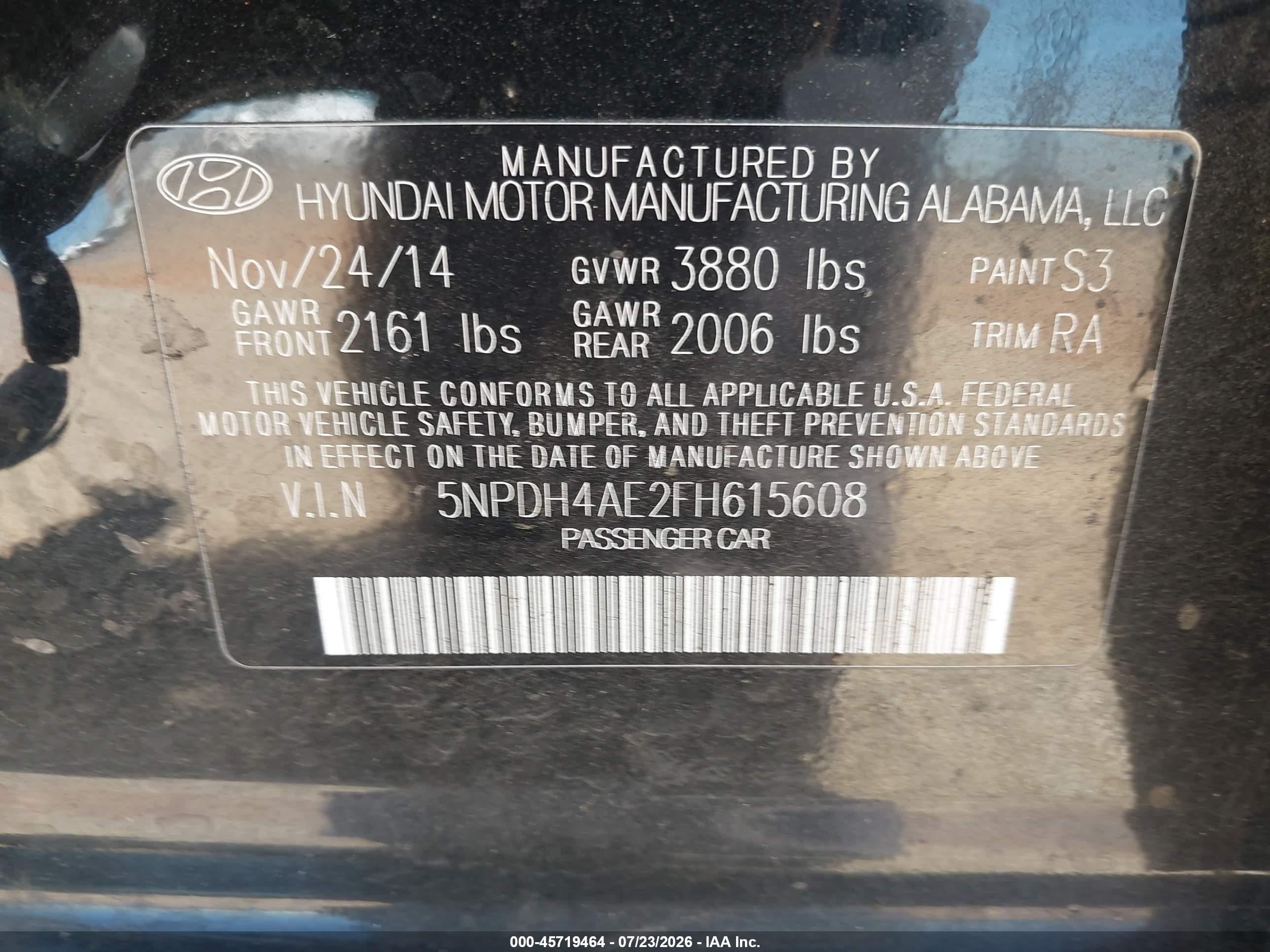 2015 Hyundai Elantra Se Black vin: 5NPDH4AE2FH615608