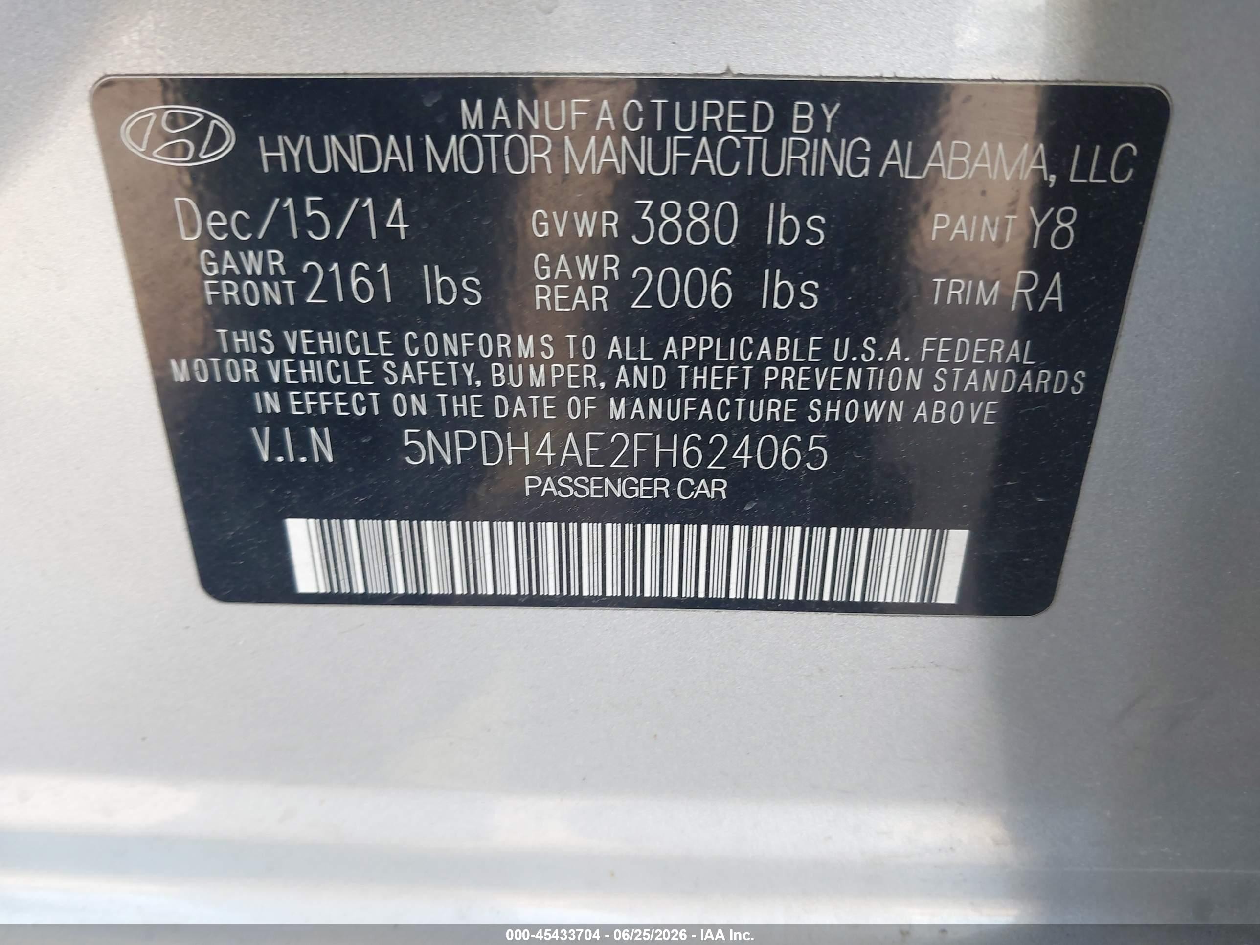 2015 Hyundai Elantra Se Silver vin: 5NPDH4AE2FH624065