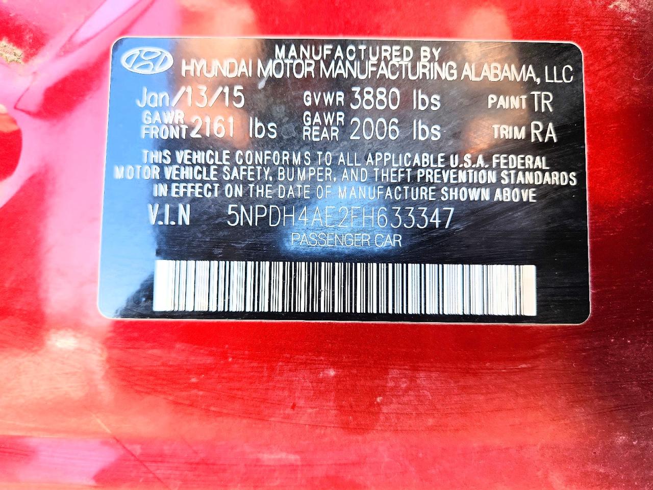 2015 Hyundai Elantra Se Красный vin: 5NPDH4AE2FH633347