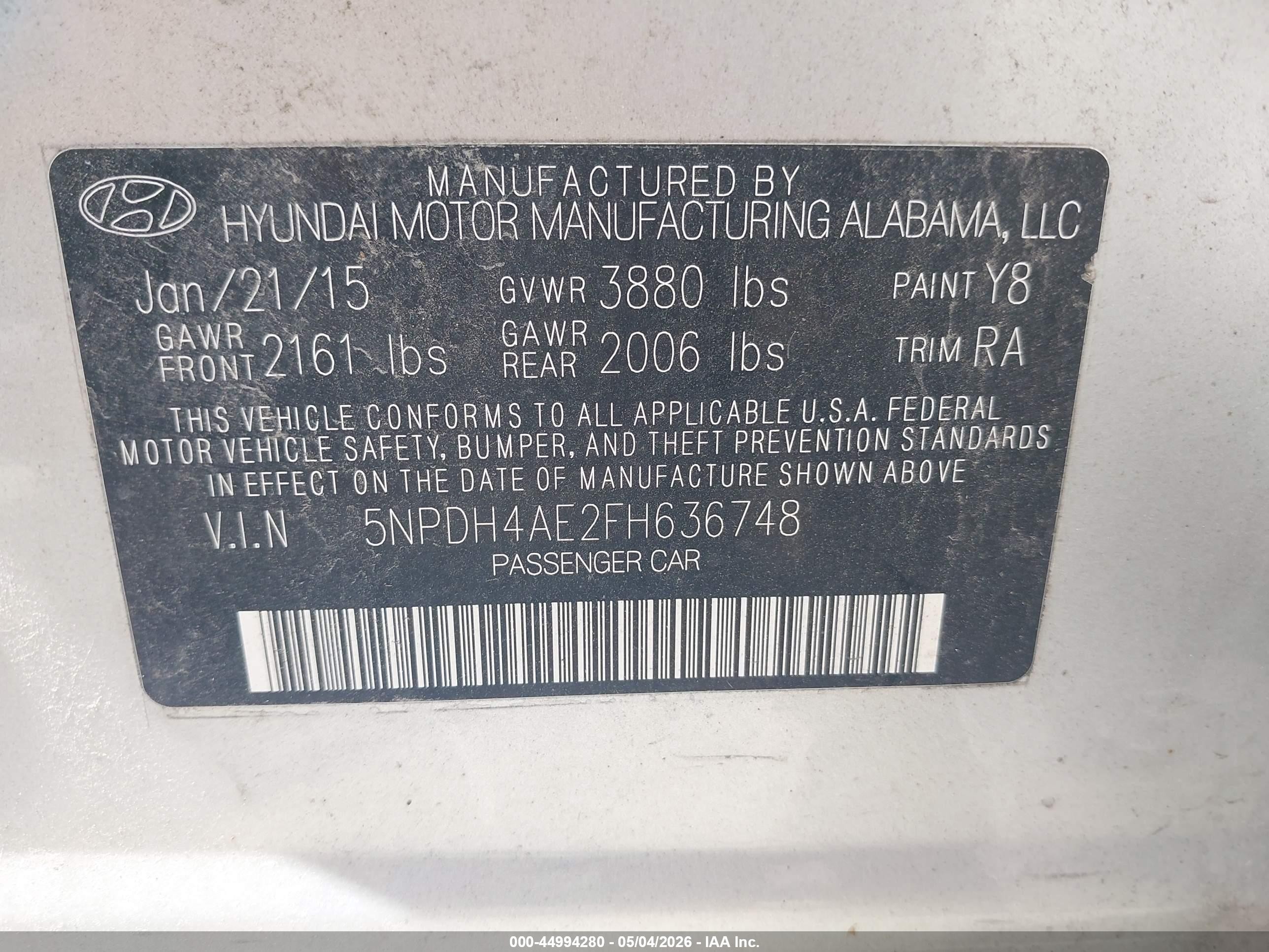 2015 Hyundai Elantra Se Silver vin: 5NPDH4AE2FH636748