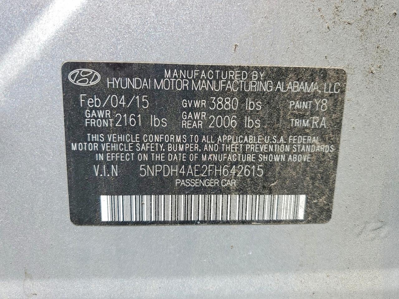 2015 Hyundai Elantra Se Silver vin: 5NPDH4AE2FH642615