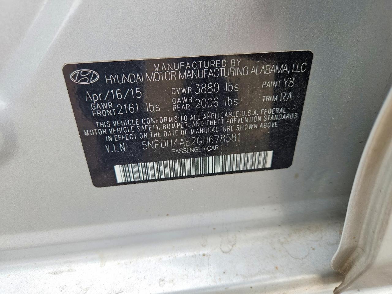 2016 Hyundai Elantra Se Silver vin: 5NPDH4AE2GH678581