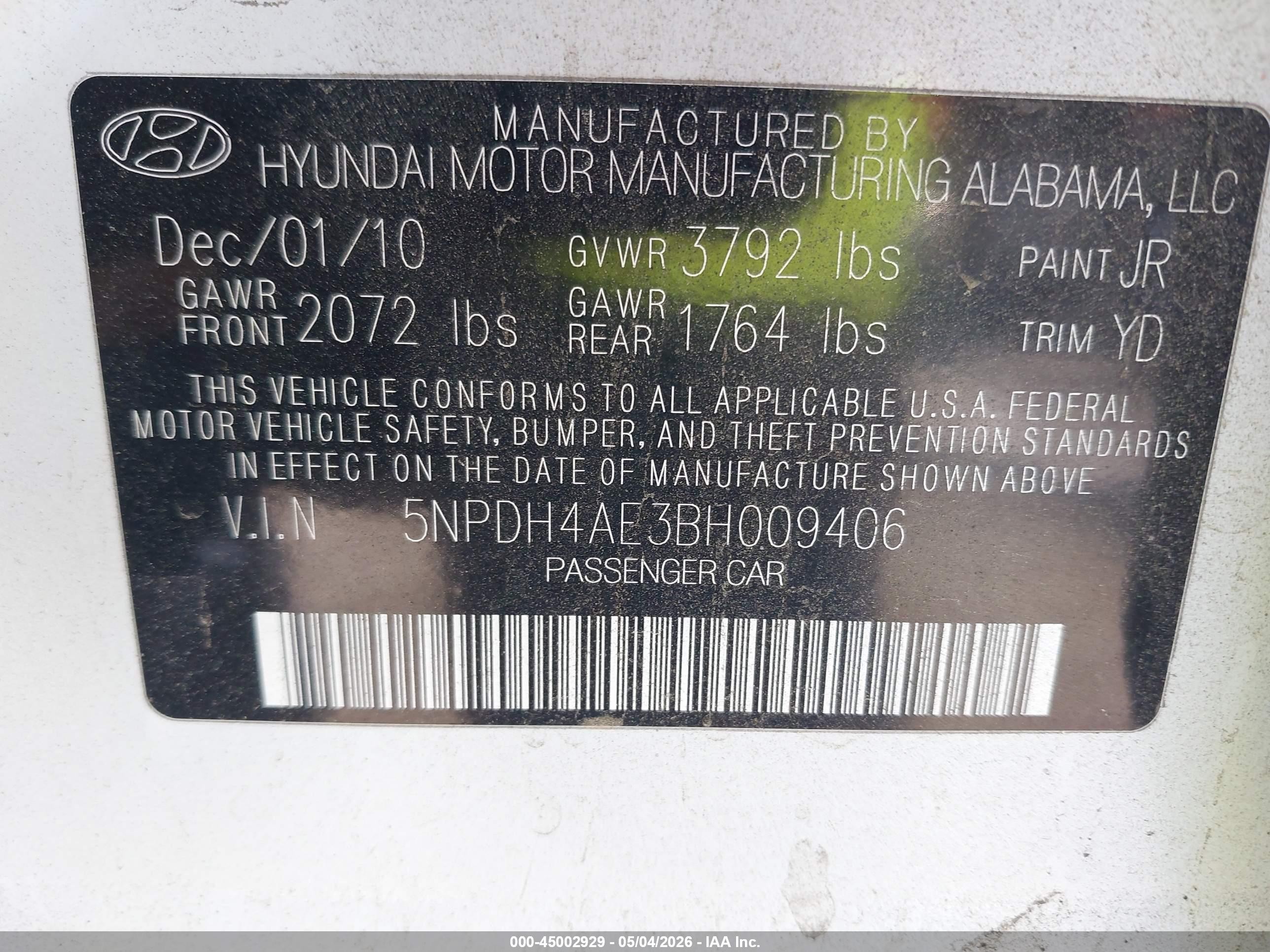 2011 Hyundai Elantra Limited White vin: 5NPDH4AE3BH009406