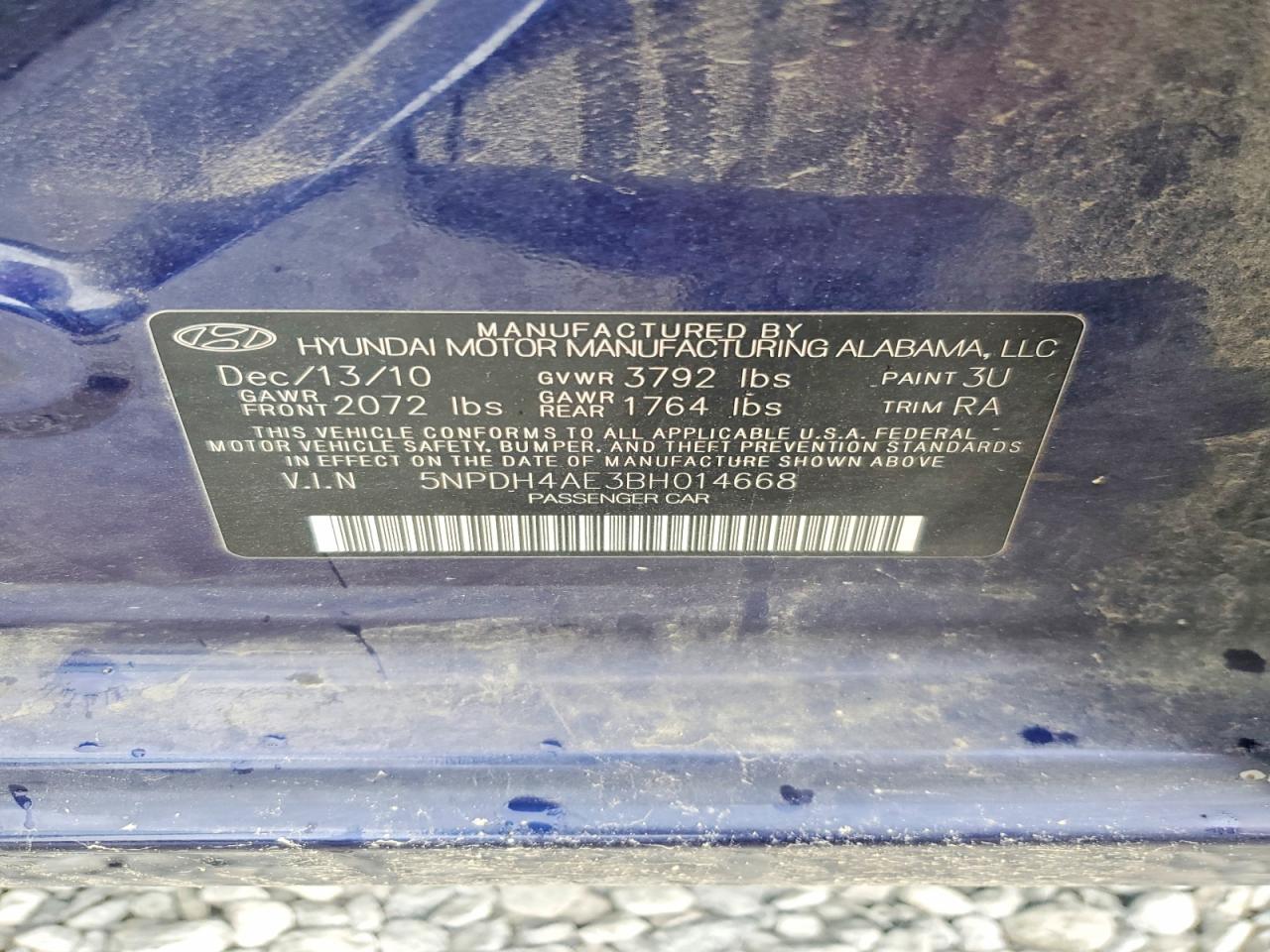 2011 Hyundai Elantra Limited Blue vin: 5NPDH4AE3BH014668