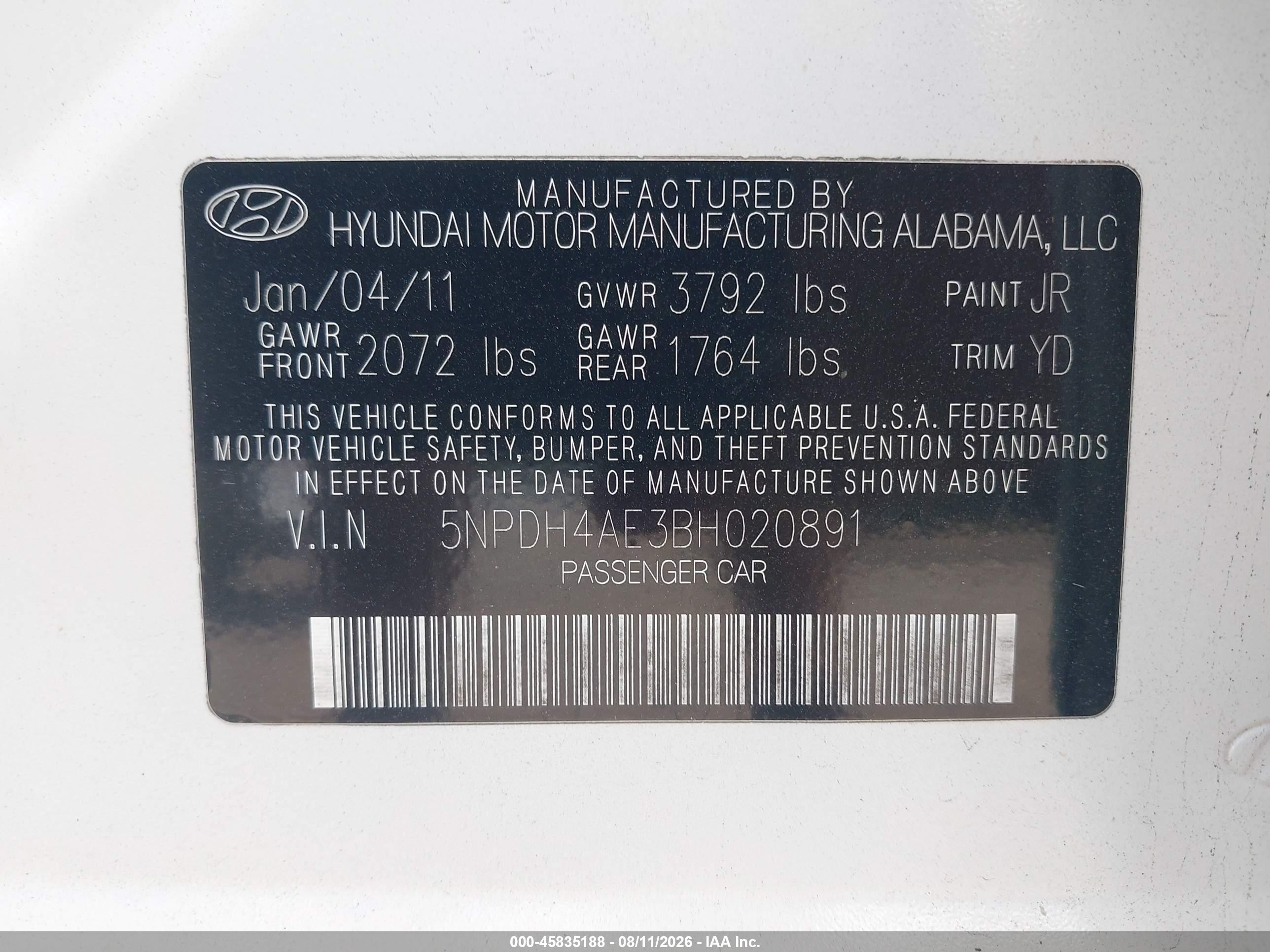 2011 Hyundai Elantra Limited White vin: 5NPDH4AE3BH020891