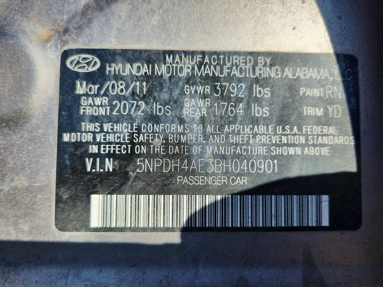 2011 Hyundai Elantra Gls Gray vin: 5NPDH4AE3BH040901
