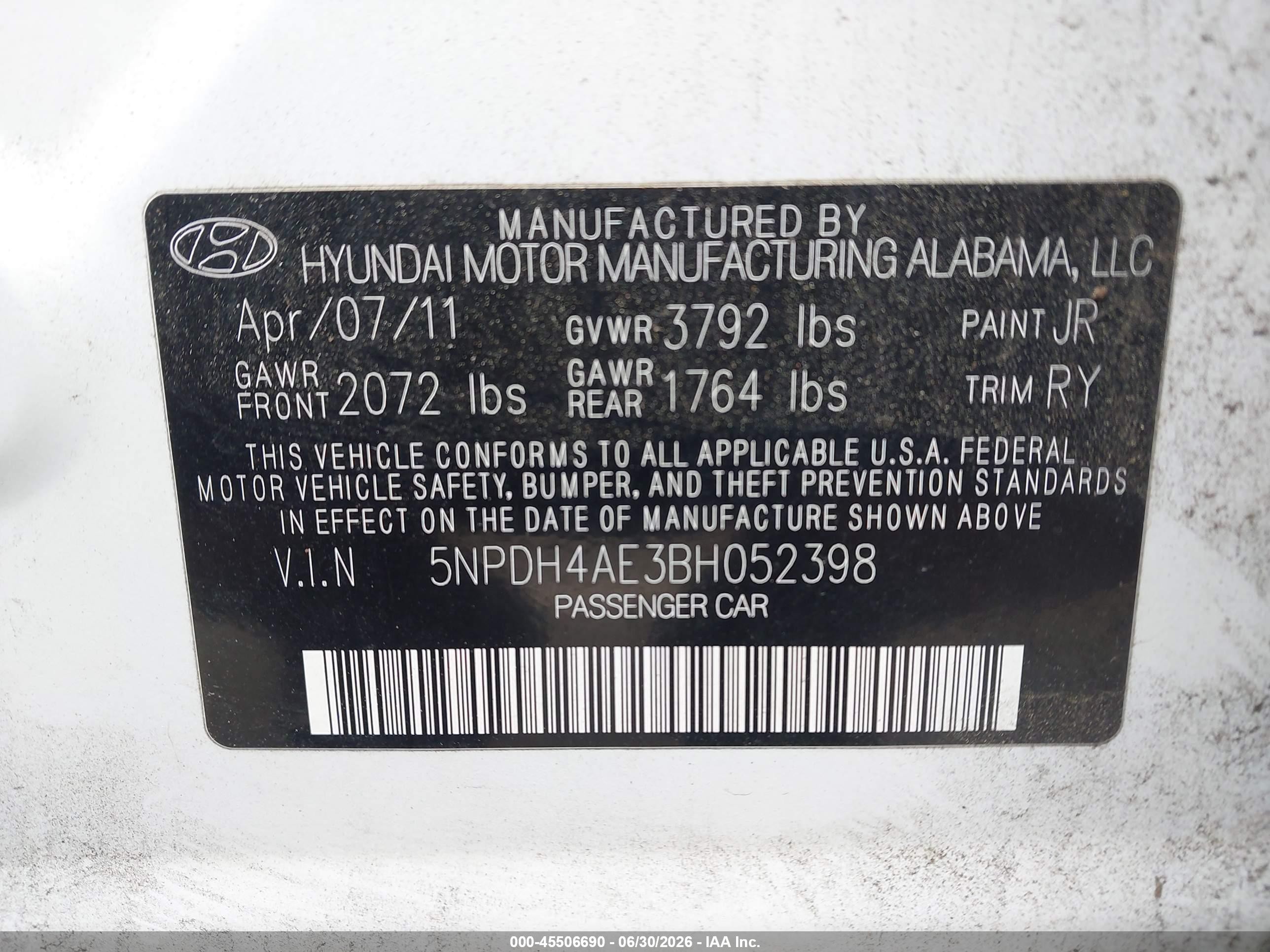 2011 Hyundai Elantra Limited White vin: 5NPDH4AE3BH052398