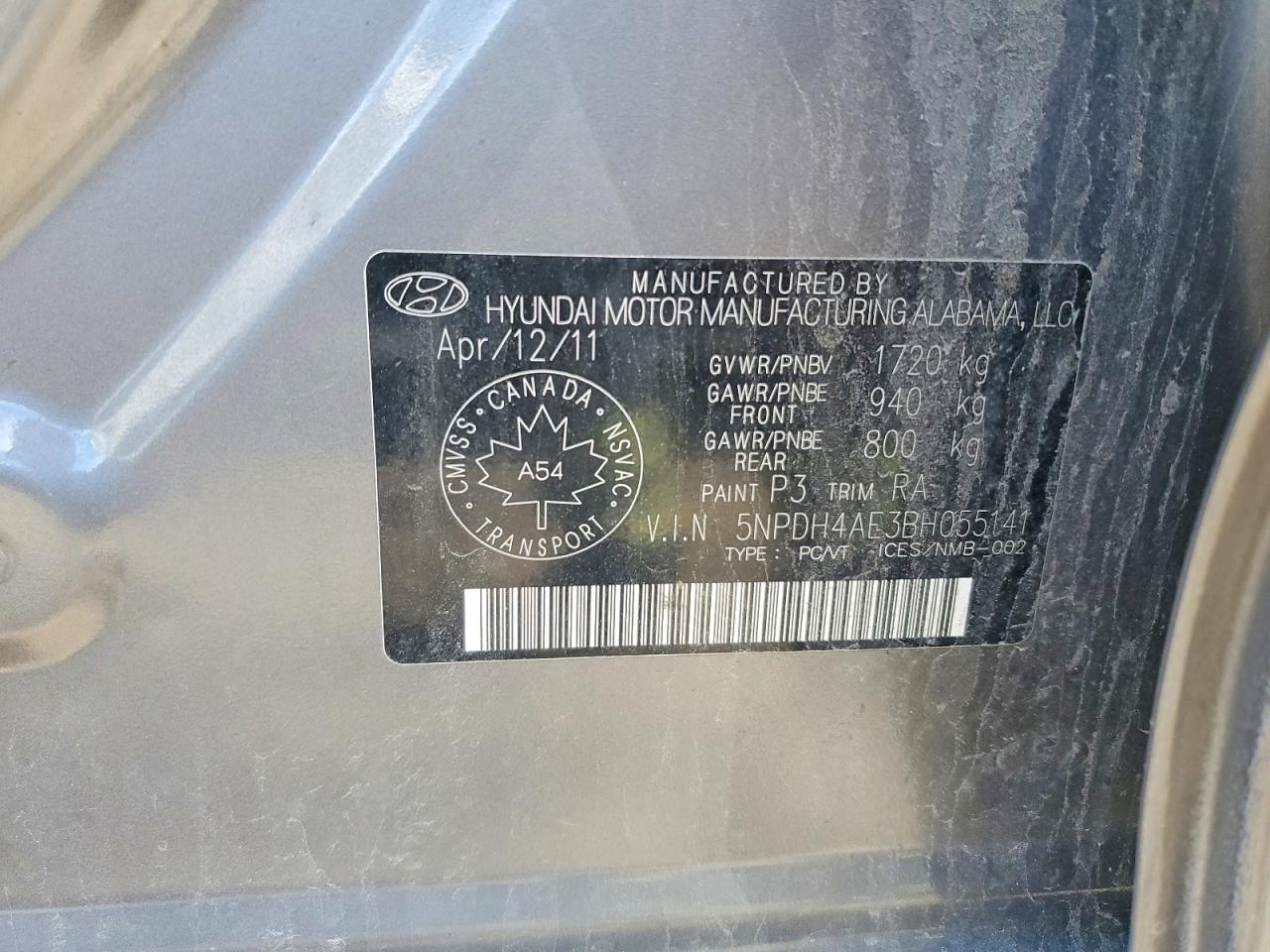 2011 Hyundai Elantra Gls Charcoal vin: 5NPDH4AE3BH055141