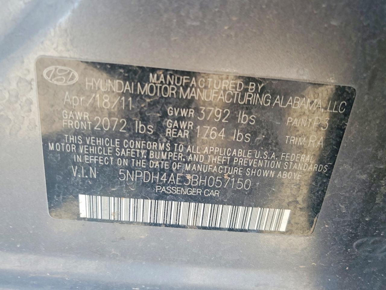 2011 Hyundai Elantra Gls Gray vin: 5NPDH4AE3BH057150