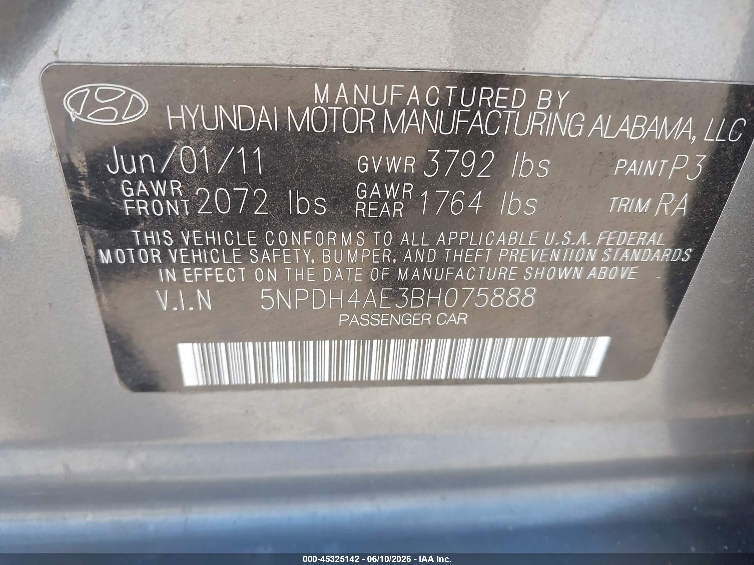 2011 Hyundai Elantra Limited Gray vin: 5NPDH4AE3BH075888