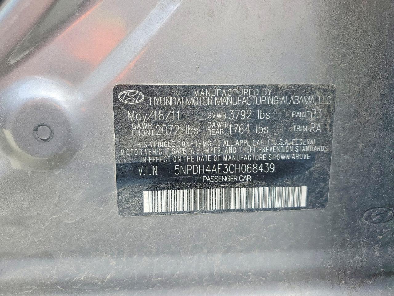 2012 Hyundai Elantra Gls Charcoal vin: 5NPDH4AE3CH068439