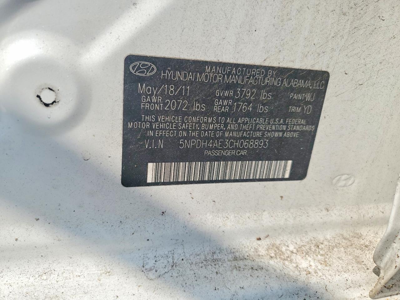 2012 Hyundai Elantra Gls White vin: 5NPDH4AE3CH068893