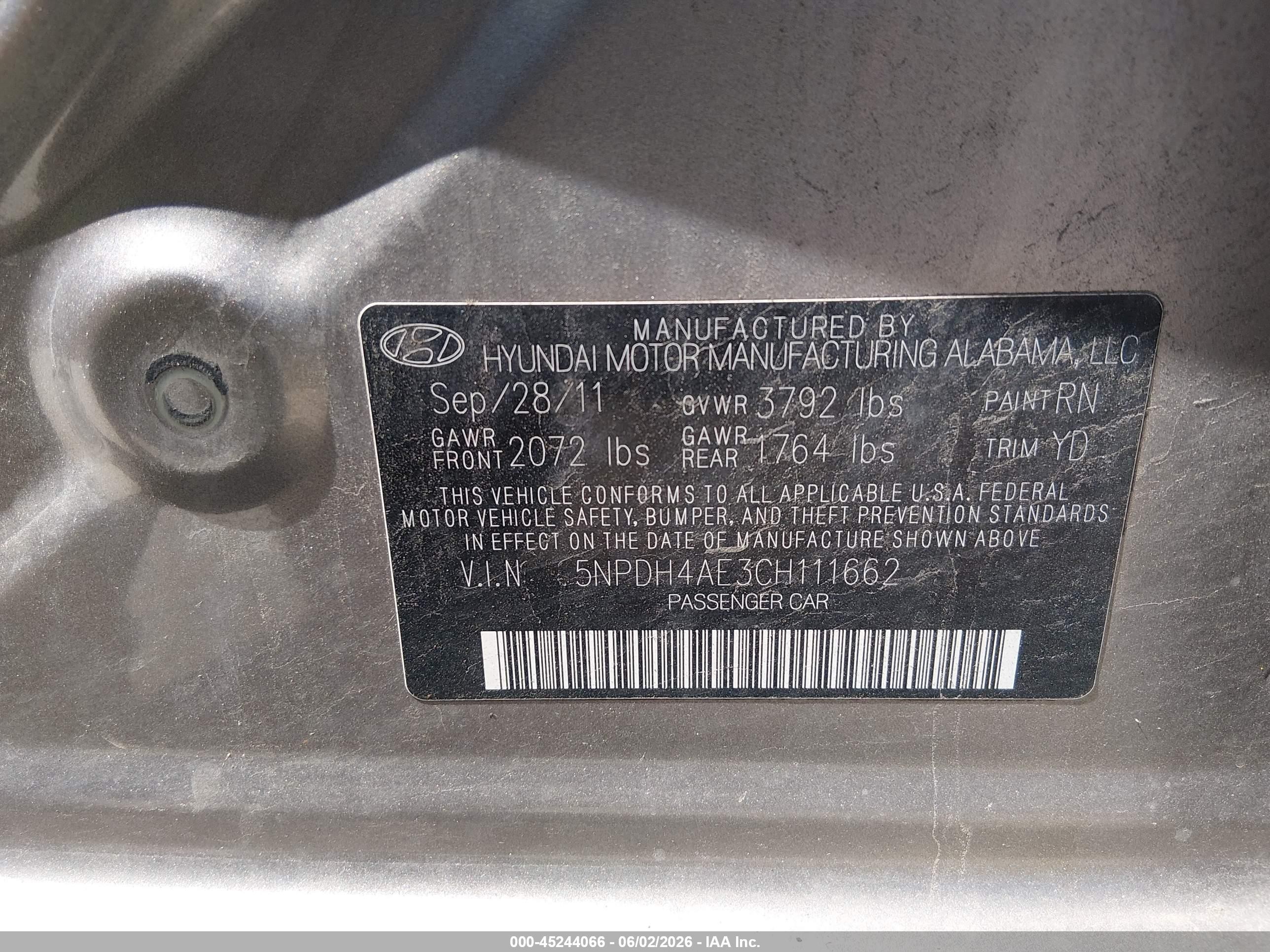2012 Hyundai Elantra Gls Gray vin: 5NPDH4AE3CH111662