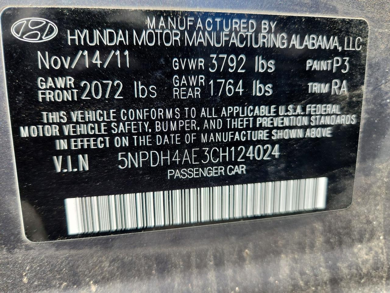 2012 Hyundai Elantra Limited Gray vin: 5NPDH4AE3CH124024