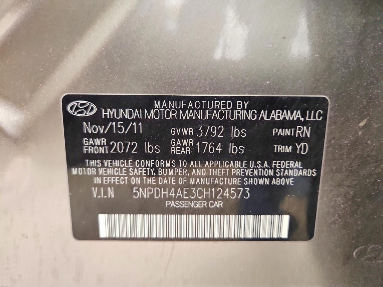 2012 Hyundai Elantra Gls Tan vin: 5NPDH4AE3CH124573