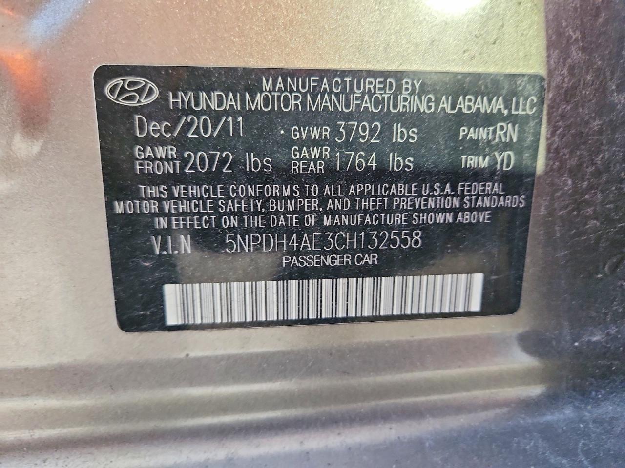2012 Hyundai Elantra Limited Gray vin: 5NPDH4AE3CH132558