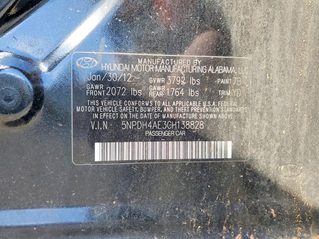 2012 Hyundai Elantra Gls Black vin: 5NPDH4AE3CH138828